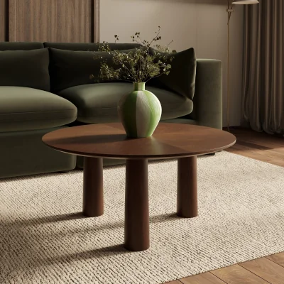 Furniture123 Large Round Walnut Coffee Table with Flared Legs - Hana