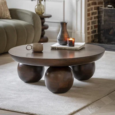 Furniture123 Sculpt Round Mango Wood Coffee Table with Ball Feet