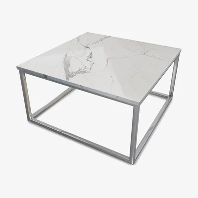 Furniture123 Square White Marble Effect Coffee Table with Chrome Legs - Demi