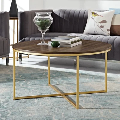 Furniture123 Dark Wooden Coffee Table with Gold Base - Foster