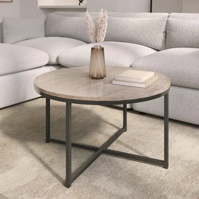 Furniture123 Round Travertine Effect Coffee Table - Demi