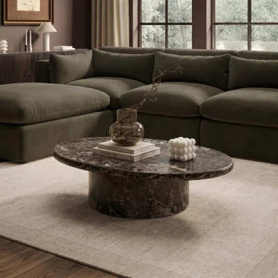 Furniture123 Large Brown Marble Effect Oval Coffee Table - Arrezzo