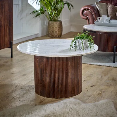 Furniture123 Mango Wood Coffee Table With Marble Top - Opal