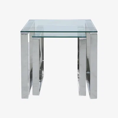 Furniture123 Nest of 2 Tables in Stainless Steel with Glass Top