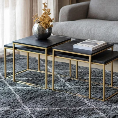 Furniture123 Nest of 3 Coffee Tables in Black and Gold - Bertie - Caspian House