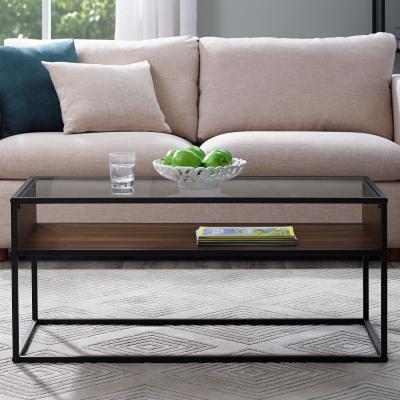 Furniture123 Glass Coffee Table with Brown Wooden Shelf - Foster