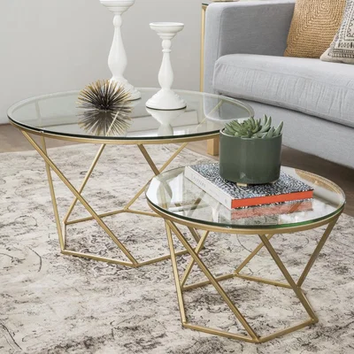 Furniture123 Gold & Glass Coffee Tables - Set of 2 - Foster