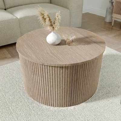 Furniture123 Light Oak Ottoman Storage Coffee Table - Jarel