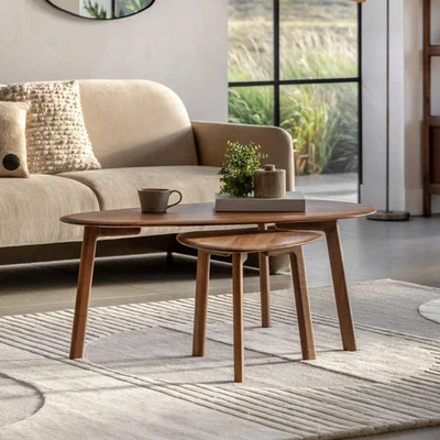 Furniture123 Walnut Organic Shaped Nest of 2 Coffee Tables - Madrid - Caspian House