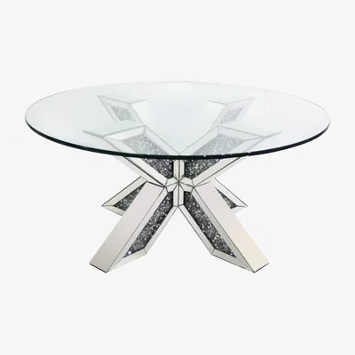 Furniture123 Round Coffee Table with Glass Top and Silver Glitter Base - Jade Boutique