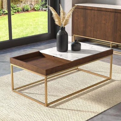 Furniture123 Rectangle Walnut Coffee Table with Marble Top - Zola