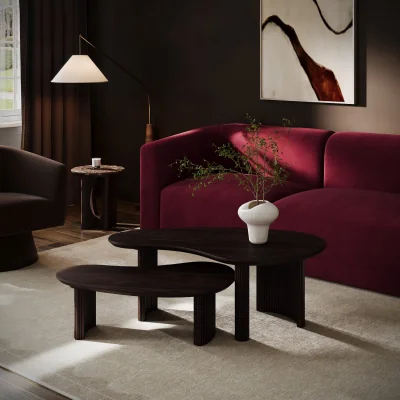 Furniture123 Kidney Shaped Walnut Nest of 2 Coffee Tables - Ivan