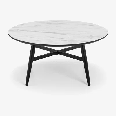 Furniture123 Round Coffee Table with Faux Marble Top & Black Base - Julian Bowen Firenze