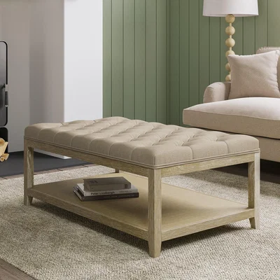 Furniture123 Small Rectangular Beige Linen Upholstered Coffee Table - Lillian