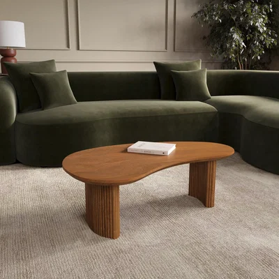 Furniture123 Curved Mango Wood Coffee Table with 2 Legs - Ivan
