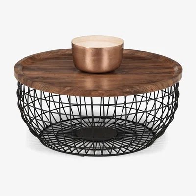Furniture123 Smithson Basket Coffee Table with Wooden Top & Black Metal Frame - Julian Bowen