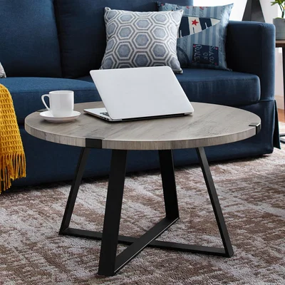 Furniture123 Grey Round Coffee Table with Metal Base - Foster