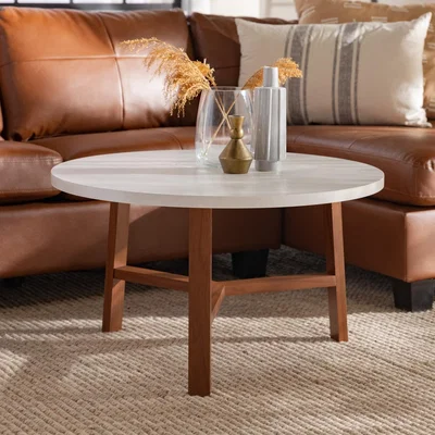 Furniture123 Round White Marble Coffee Table - Foster
