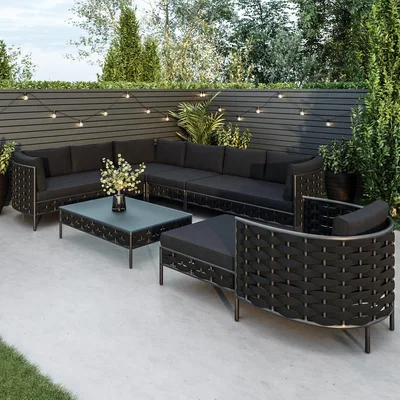 Furniture123 6 Seater Rope Detail Corner Sofa Set with Matching Coffee Table