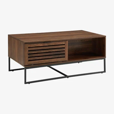 Furniture123 Dark Walnut Coffee Table with Industrial Metal Legs & Storage