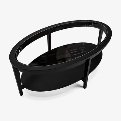 Furniture123 Oval Black Wood Coffee Table with Glass Top - Toula