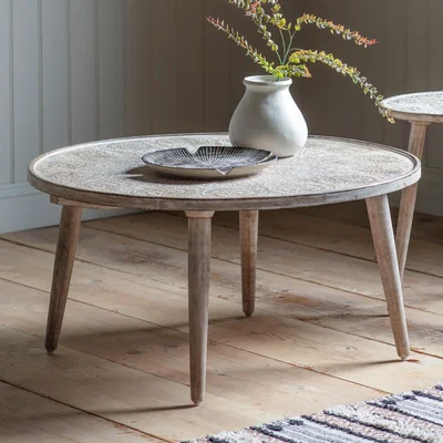 Furniture123 Agra Patterned Wooden Coffee Table Natural White Wash - Caspian House