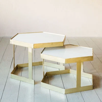 Graham & Green Set of Two Hexagonal Marble Coffee Tables