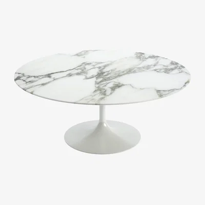 Heal's Knoll Saarinen Coffee Table with White Base in Arabescato 91cm