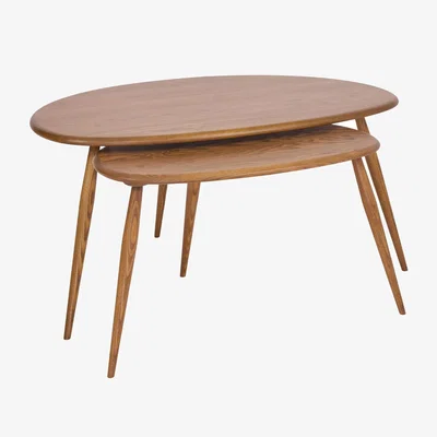 Heal's Ercol Pebble Pair of Coffee Tables in Vintage Ash