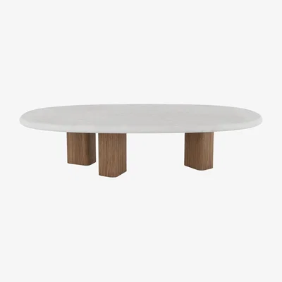 Heal's Paul Rogers Pillar Coffee Table Oval Smoked Walnut Salt Mortex 160 x 85cm