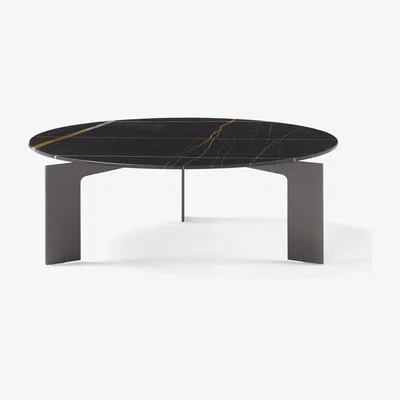 Heal's Amura Range Round Coffee Table Marble Sahara Noir Top Base Canne Di Fucile - Heal's UK Furniture