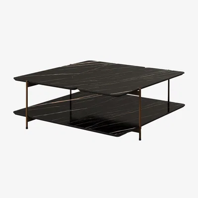 Heal's Paul Rogers Dua Stone Coffee Table Square Double Bronze Laurent Glossy 70cm
