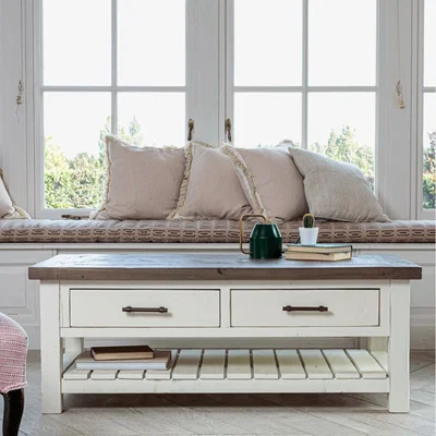 IO Living Modern Farmhouse Rustic Coffee Table With Drawers
