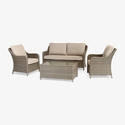 John Lewis KETTLER Charlbury Signature 4-Seater Garden Lounging Set with Glass Top Coffee Table, Natural