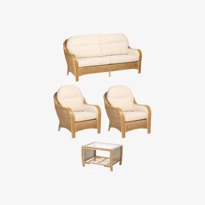 John Lewis Desser Centurion Rattan 5-Seater Lounging Set with Coffee Table, Cream/Natural