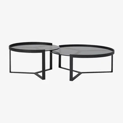 John Lewis MADE Aula Nest of 2 Coffee Tables, Black/Grey Glass