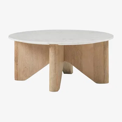 John Lewis west elm Maddox Mango Wood & Marble Coffee Table, Natural/White