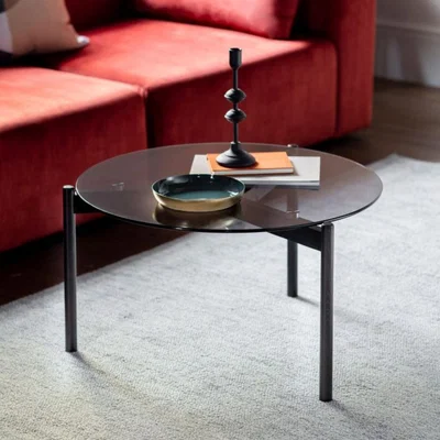 Knees Moran 70cm Round Glass Coffee Table - Black