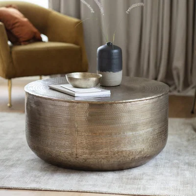 Knees Ashta 80cm Round Metal Coffee Table - Brass