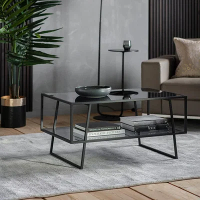 Knees Pinner 100cm Rectangle Glass Coffee Table - Black