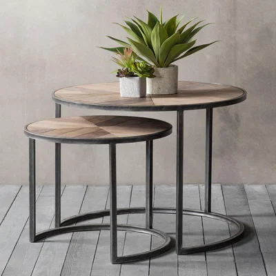 Knees Douglas 75cm Round Light Wood Nest of 2 Coffee Tables