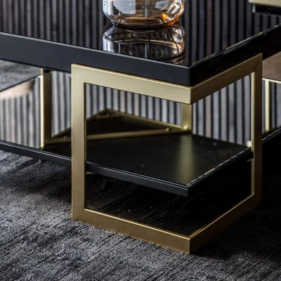 Knees Vinicius 90cm Square Glass Coffee Table - Black