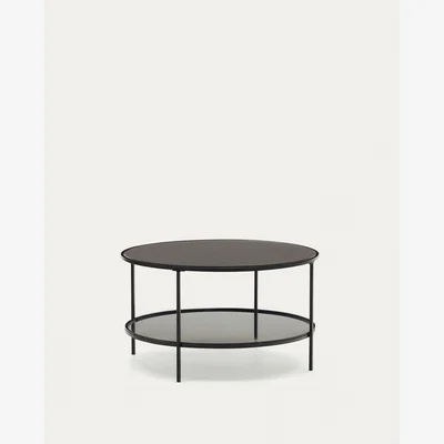 Kave Home Gilda tempered glass and metal coffee table with a matte black finish, Ø 80 cm