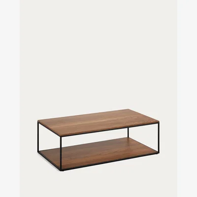 Kave Home Yoana coffee table with oak walnut veneer and painted black metal structure, 110 x 60 cm