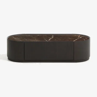 Kave Home Nemore coffee table with 1 oak veneer drawer and Emperador marble-effect ceramic top, FSC Mix Credit, 140 x 60 cm