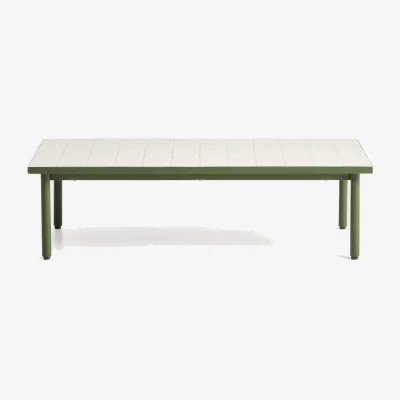 Kave Home Maurina coffee table in green galvanised steel with ecru tiles 122 x 61cm