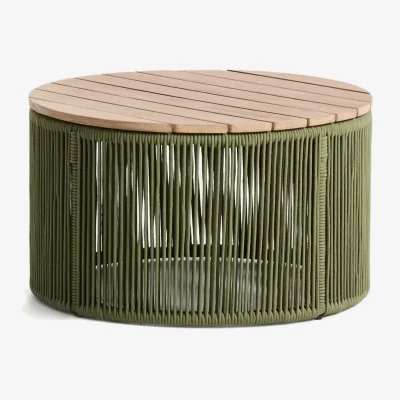 Kave Home Dandara coffee table in steel, green rope cord and solid acacia wood Ø60cm FSC 100%