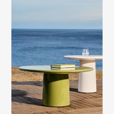 Kave Home Albanella coffee table in cement with glossy green finish Ø85cm
