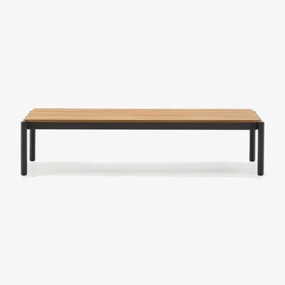 Kave Home Sorells coffee table in gray aluminum and teak wood 63 x 144,6 cm FSC 100%