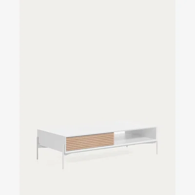 Kave Home Marielle coffee table made from ash wood with white lacquer 124 x 70 cm